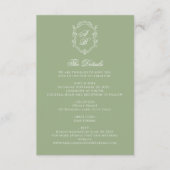Formal Sage Green Floral Monogram Crest Wedding エンクロージャーカード (正面)