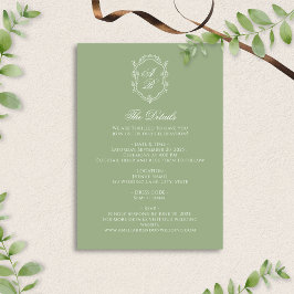 Formal Sage Green Floral Monogram Crest Wedding エンクロージャーカード