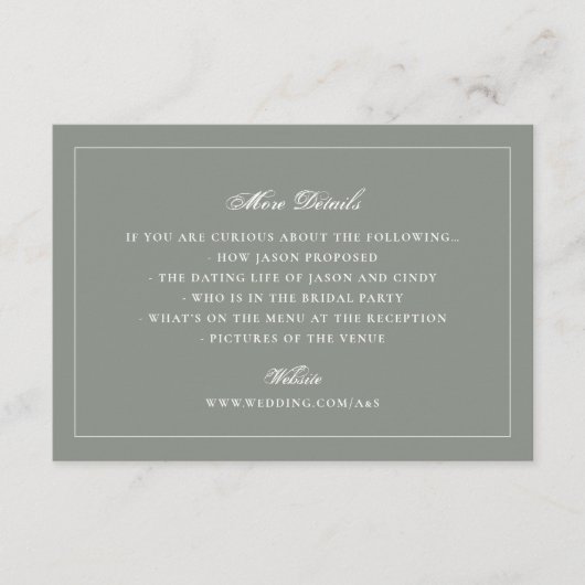 Formal Sage Green Wedding Website Details エンクロージャーカード (正面)