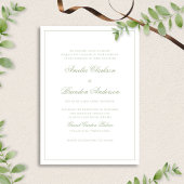 Formal Sage Green & White Border Script Wedding 招待状