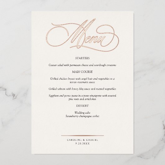 Formal Script Calligraphy Wedding Menu 箔招待状 (正面)