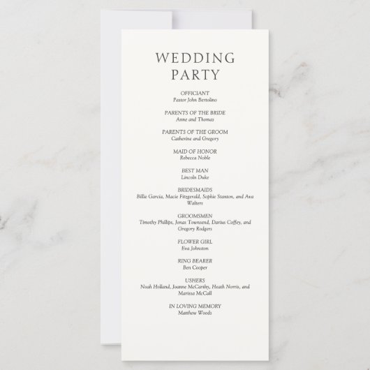 Formal Script Calligraphy Wedding Program (裏面)