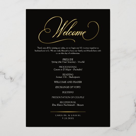 Formal Script Calligraphy Wedding Program 箔招待状 (正面)