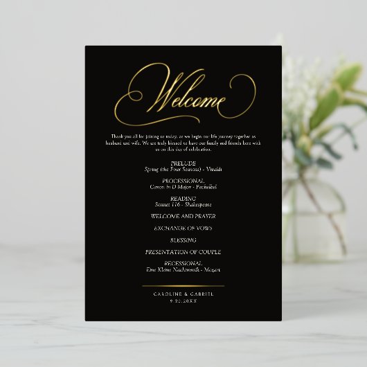 Formal Script Calligraphy Wedding Program 箔招待状 (立ち正面)
