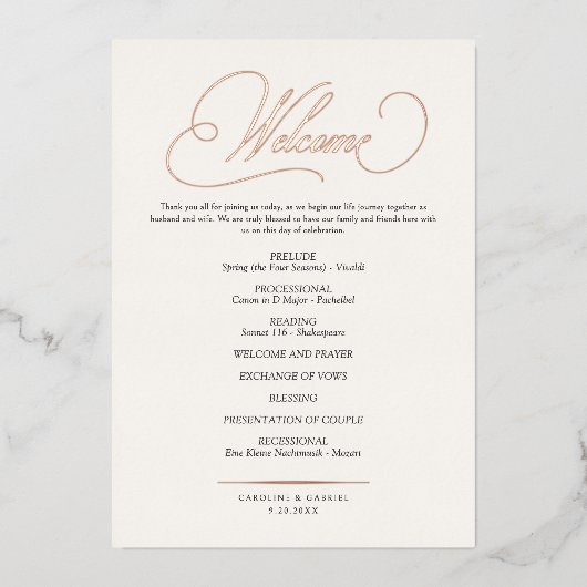 Formal Script Calligraphy Wedding Program 箔招待状 (正面)