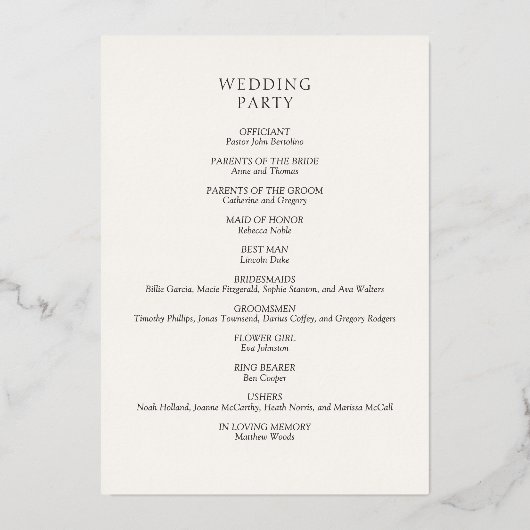 Formal Script Calligraphy Wedding Program 箔招待状 (裏面)