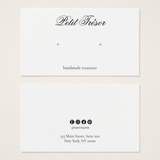 Formal Script Elegant White Earring Display Card (正面&裏面)