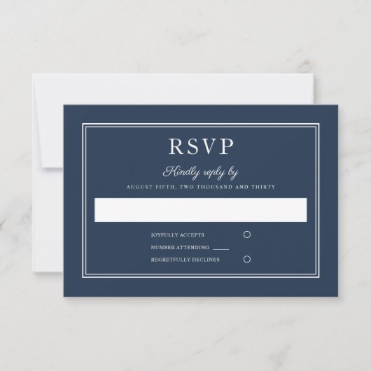 Formal Script Navy Blue Wedding RSVP Card (正面)