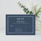 Formal Script Navy Blue Wedding RSVP Card (スタンド正面)