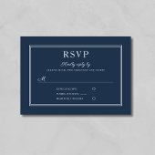 Formal Script Navy Blue Wedding RSVP Card