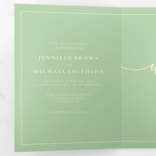 Formal Simple Frame Modern Wedding Pistachio 三つ折りカード (内部最初)