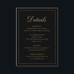 Formal Traditional Elegant Black and Gold Wedding エンクロージャーカード<br><div class="desc">Traditional style black and faux gold wedding enclosure card featuring a simple design with "Details" in an elegant calligraphy inside of a thin border.  The template allows ample room for you to share important information about your special day.  This classic design is perfect for a formal wedding.</div>