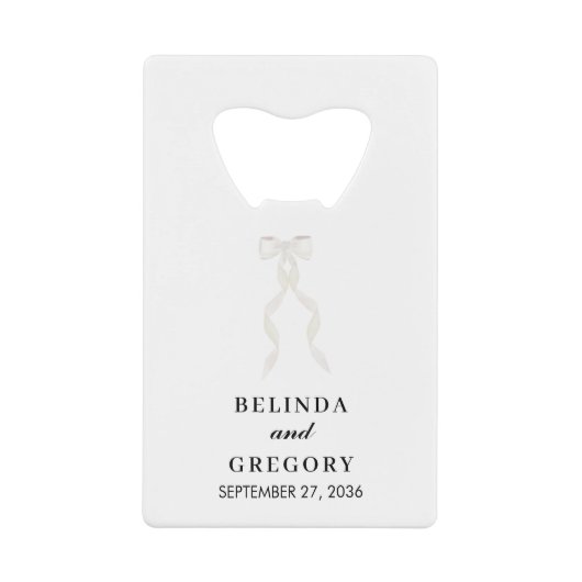 Formal White Bow Ribbon Elegant Wedding クレジットカード栓抜き (正面)
