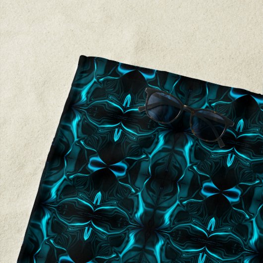 formas, "trasos ciano flutuam" em fundo escuro. ビーチタオル (インサイチュ)