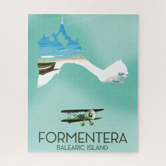 Formentera Balearic島地図と旅行のポスター ジグソーパズル (縦)