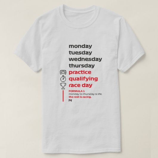 FORMULA 1 RACE WEEK WHITE Tシャツ (デザイン正面)
