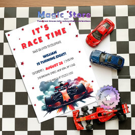 Formula Race Car Red Smoke Stars F1 Birthday 招待状