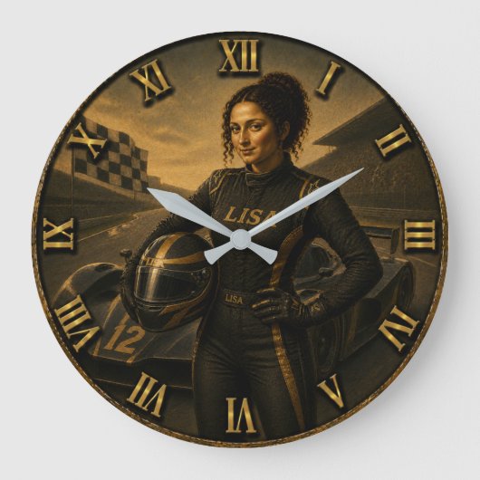 Formula Race Driver Funny Mona Lisa Racing Gift ラージ壁時計 (正面)