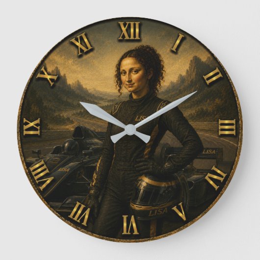Formula Race Driver Funny Mona Lisa Racing Gift ラージ壁時計 (正面)