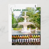 Forsyth Fountain in Savannah GA水彩プリント ポストカード (正面/裏面)