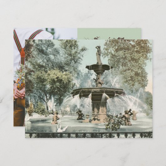 Forsyth Fountain Savannah GA Photo Save the Date 招待状 (正面/裏面)