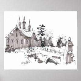 Fort Hunter Barn Sketch / Artist Larry Lerew ポスター