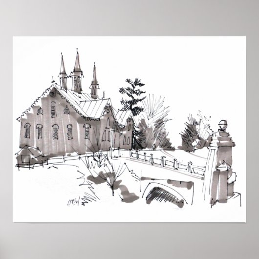 Fort Hunter Barn Sketch / Artist Larry Lerew ポスター (正面)