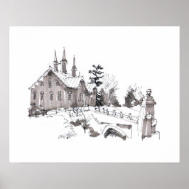 Fort Hunter Barn Sketch / Artist Larry Lerew ポスター