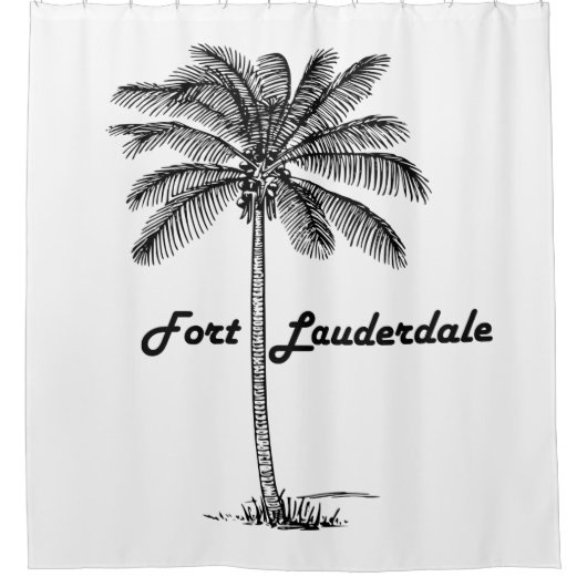 Fort Lauderdale及びやし白黒デザイン シャワーカーテン (正面)