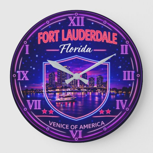 Fort Lauderdale Florida Waterfront ラージ壁時計 (正面)