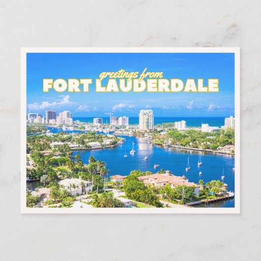 Fort Lauderdale Retro Florida Aerial Boat View ポストカード (正面)