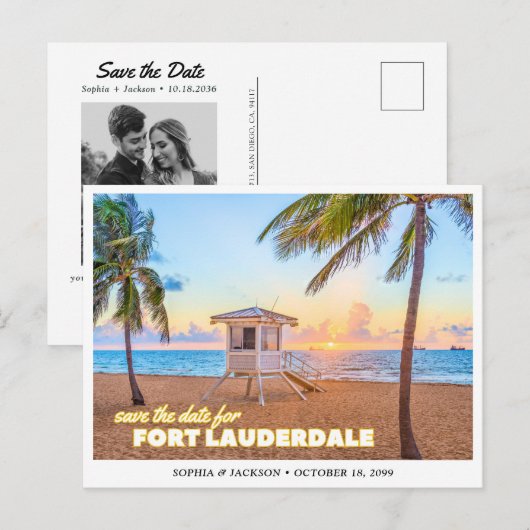 Fort Lauderdale Wedding Save the Date Postcard ポストカード (正面/裏面)