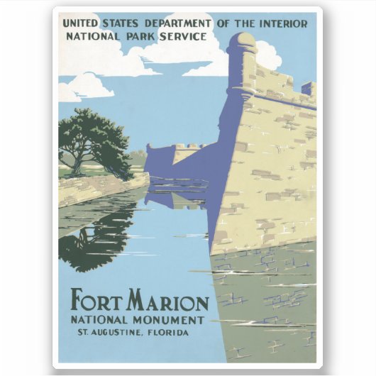 Fort Marionを見せるヴィンテージ旅行ポスター シール (正面)