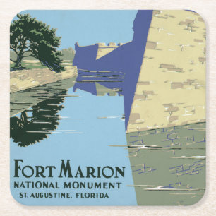 Fort Marionを見せるヴィンテージ旅行ポスター スクエアペーパーコースター