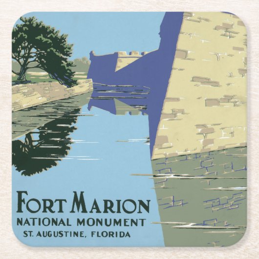 Fort Marionを見せるヴィンテージ旅行ポスター スクエアペーパーコースター (正面)