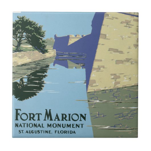 Fort Marionを見せるヴィンテージ旅行ポスター タイル (正面)