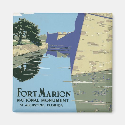 Fort Marionを見せるヴィンテージ旅行ポスター マグネット (正面)
