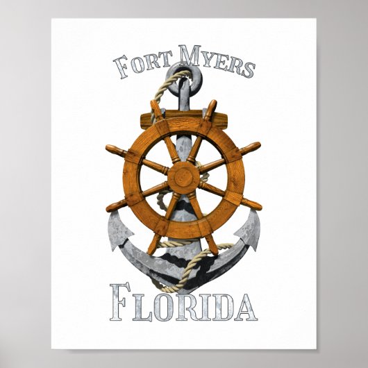 Fort Myers Florida Vacation Nautical Anchor Helm S ポスター (正面)