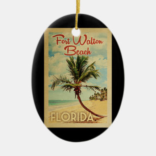 Fort Walton Beachのヤシの木のヴィンテージ旅行 セラミックオーナメント
