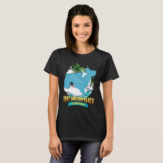 FORT WALTON BEACH FLORIDA Cute Baby Dolphin Beach Tシャツ (正面フル)