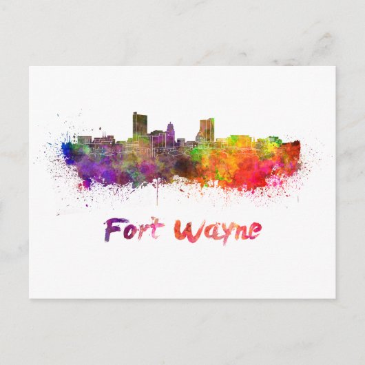 Fort Wayne skyline in watercolor ポストカード (正面)