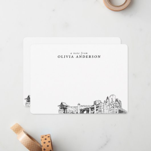 Fort Worthスカイラインスケッチパーソナライズされたノートカード ノートカード (正面/裏面インサイチュ)