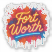 Fort Worth neon street-art splash design シール (正面)