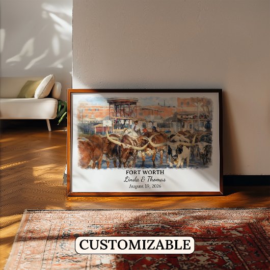 Fort Worth Texas Poster, Watercolor, Custom ポスター