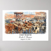 Fort Worth Texas Poster, Watercolor, Custom ポスター (正面)