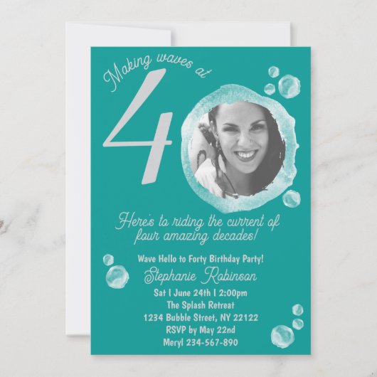 Fortieth Water Bubbles Birthday Party Invitation 招待状 (正面)