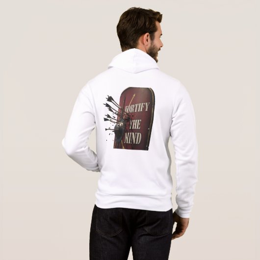 Fortify The Mind | Stoic Roman Shield Motivational パーカ (裏面フル)
