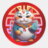 Fortune Cat 中国の New Yearスタンプ ラウンドシール (正面)