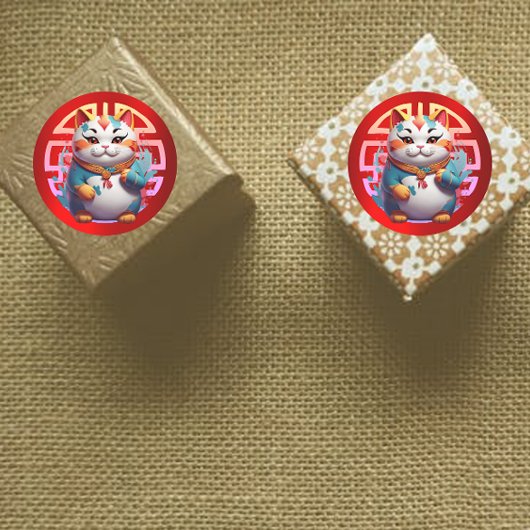 Fortune Cat 中国の New Yearスタンプ ラウンドシール
