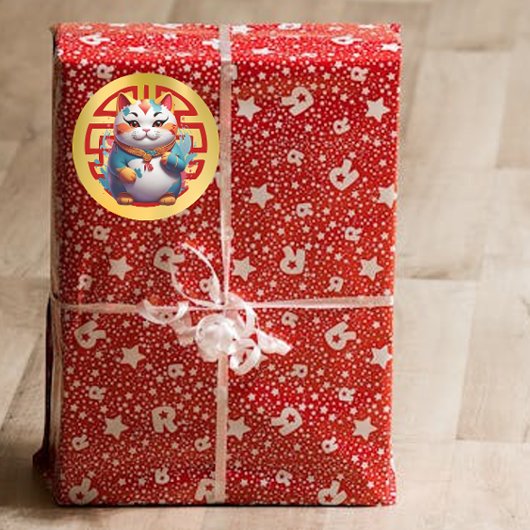 Fortune Cat 中国の New Yearスタンプ ラウンドシール